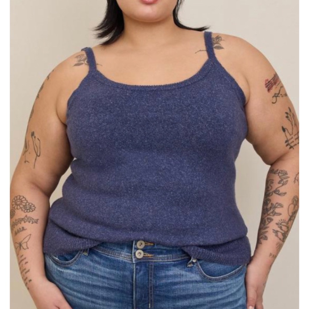 🆕 Blue Vegan Cashmere Cami Sweater 1 1X 14 16 NWT Torrid New!